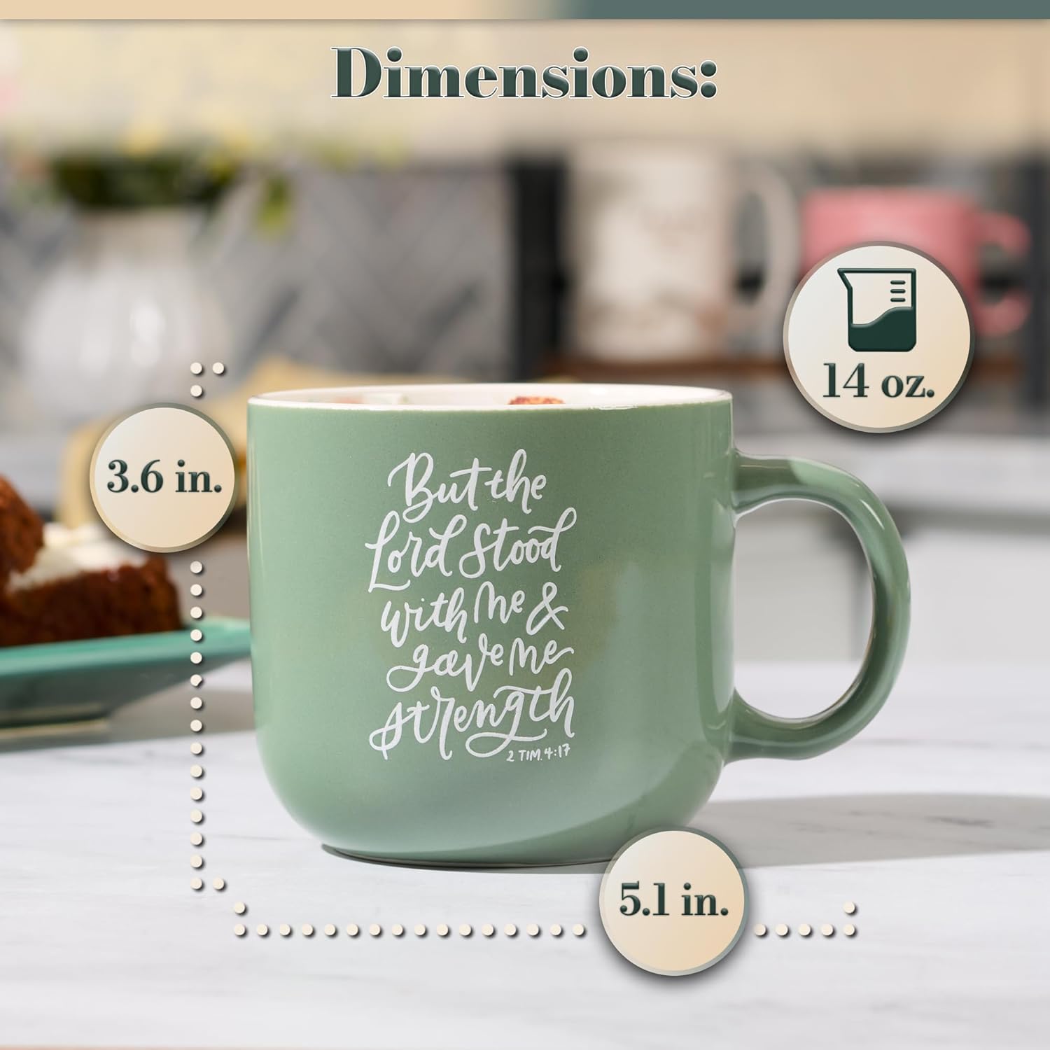 Christian Art Gifts Large Novelty Inspirational Ceramic Coffee & Tea Mug for Men & Women: Lord Stood with Me Encouraging Scripture, Microwave & Dishwasher Safe, Green, 15 oz. - Image 2