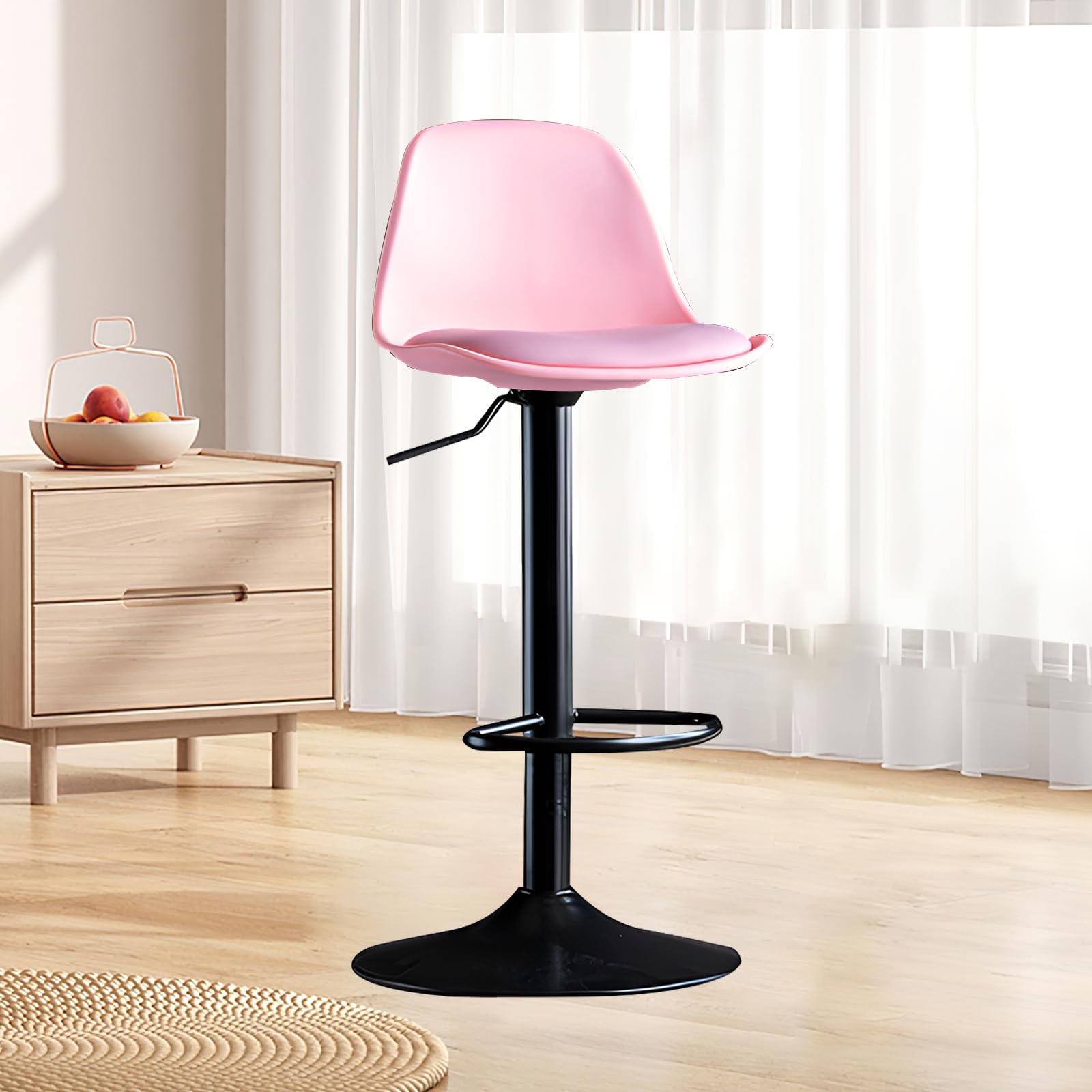 Tabouret de bar réglable noir avec dossier et chaise cuisine polypropylène