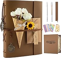 ALKALO Leather Scrapbook Photo Album 104 Pages: 60 Self-Adhesive + 40 Kraft DIY Book for 4x6 5x7 Photos - Wedding Baby Travel Memory Keeper