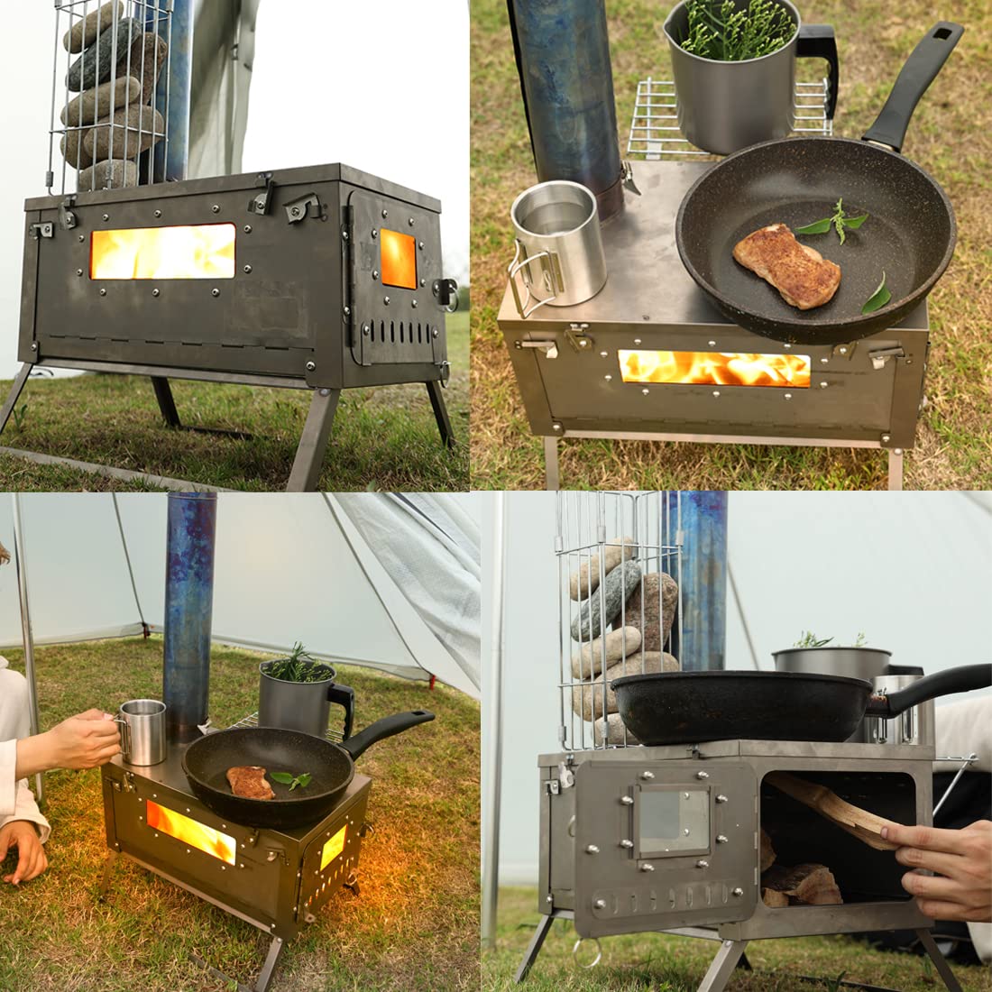 Kcelarec Camping Tent Stove, Outdoor Wood Burning Stove with Chimney