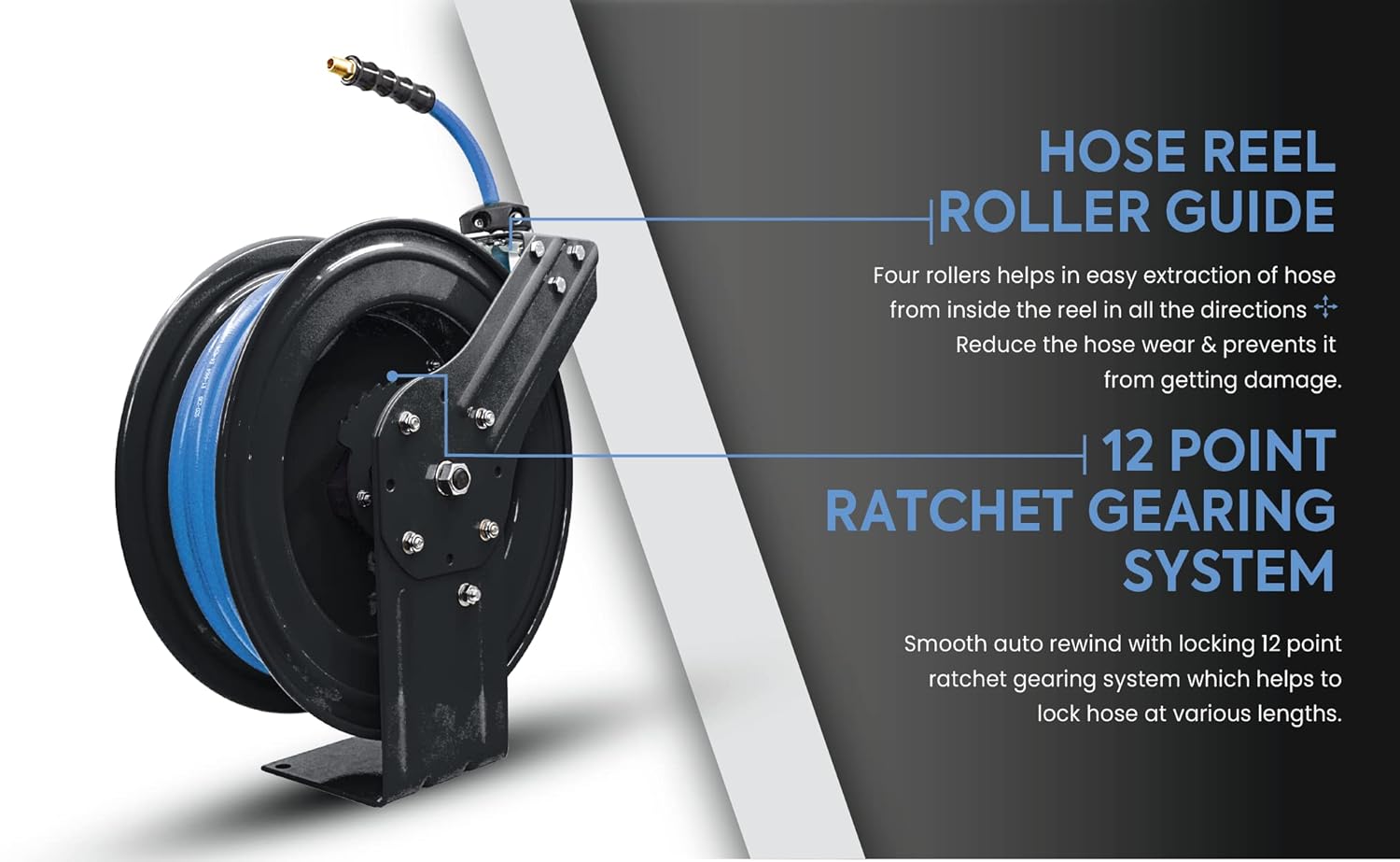 Suреr Sаlе 🛒 BluBird 20ga. Retractable Air Hose Reel - Next-Gen Rubber Hose (3/8 x 50') - BBR3850