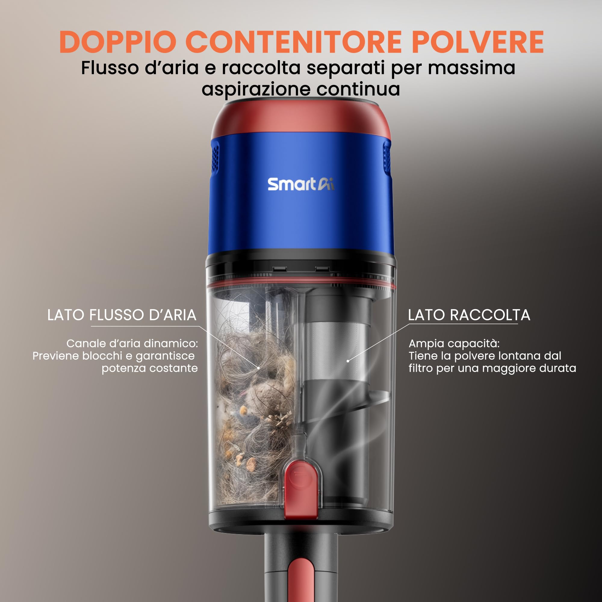 V15 Ultra Aspirapolvere Senza Fili 58000Pa/600W/75Min, Doppio Contenitore 1,8L, Tubo Flessibile, Spazzola a V Anti-Groviglio, per Pavimenti/Tappeti/Peli Animali