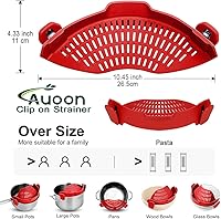 Vista 3 de AUOON - Colador grande con clip para todas las ollas y sartenes, colador de silicona de gran tamaño, diseño familiar, colador de pasta, colador