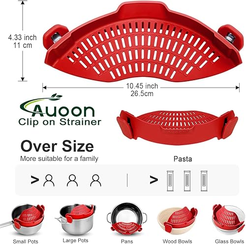 Miniatura 3 de AUOON Colador grande de silicona con clip para todas las ollas y sartenes, colador de pasta con clip en colador de alimentos para carne, verduras,