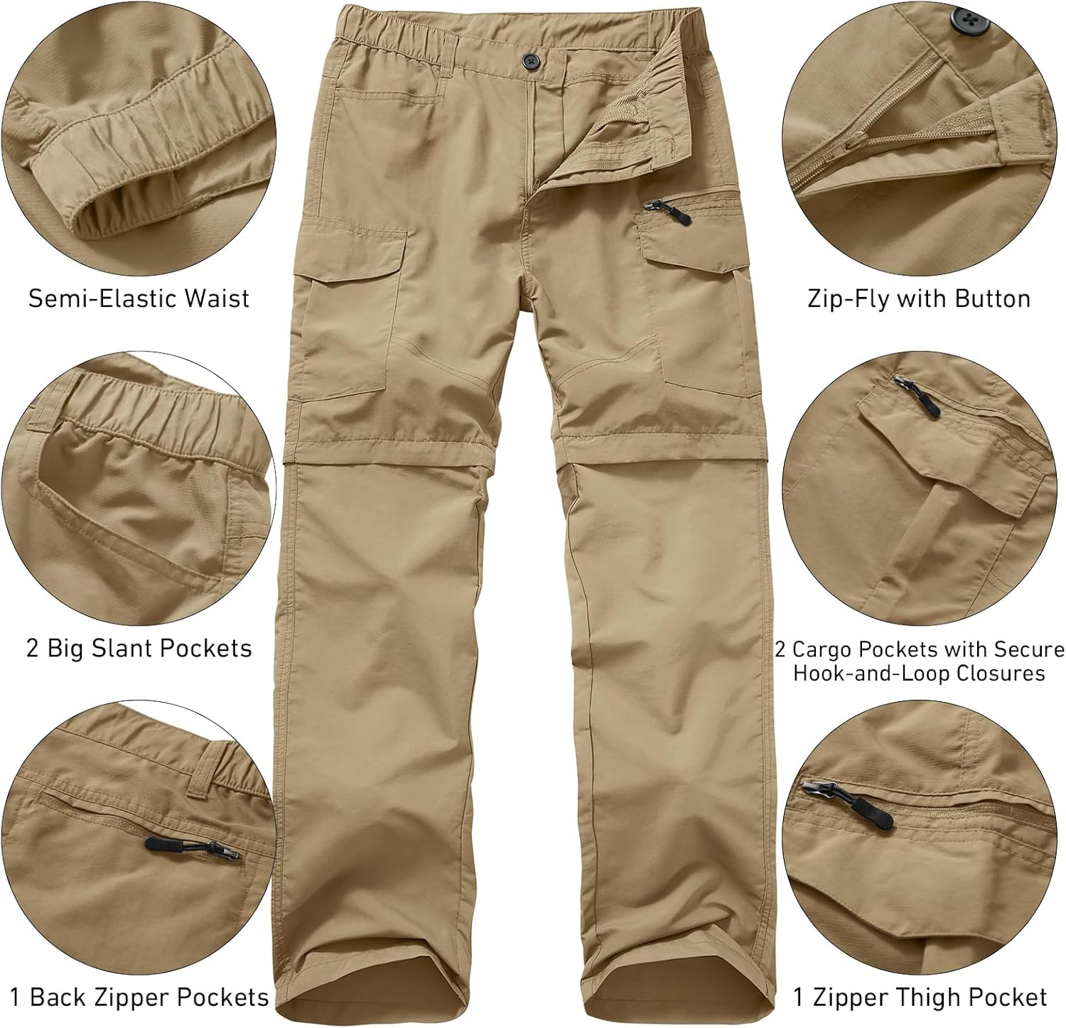 Mens Hiking Convertible Pants Quick Dry Waterproof Zip Off Lightweight Cargo Safari Fishing Work Pants Trousers with Belt - Image 4