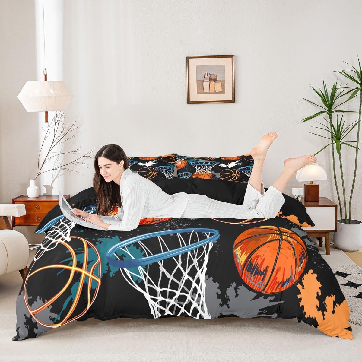 Castle Fairy Basketball Duvet Cover Set Twin Size Hip Hop Graffiti Tie Dye Bedding Set 2pcs for Kids Teens Boys Room Decor Ball Sports Gaming Comforter Cover Modern Fashion Quilt Cover,1 Pillowcase