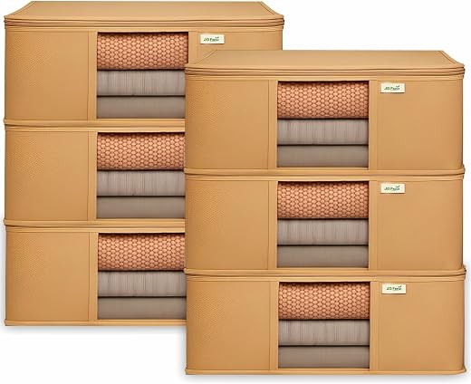 JD FRESH 6 Pcs Non Woven Saree Covers/Storage Bags with Zip Cover/Space Saving Bag with Transparent Window/Wardrobe Cupboa...