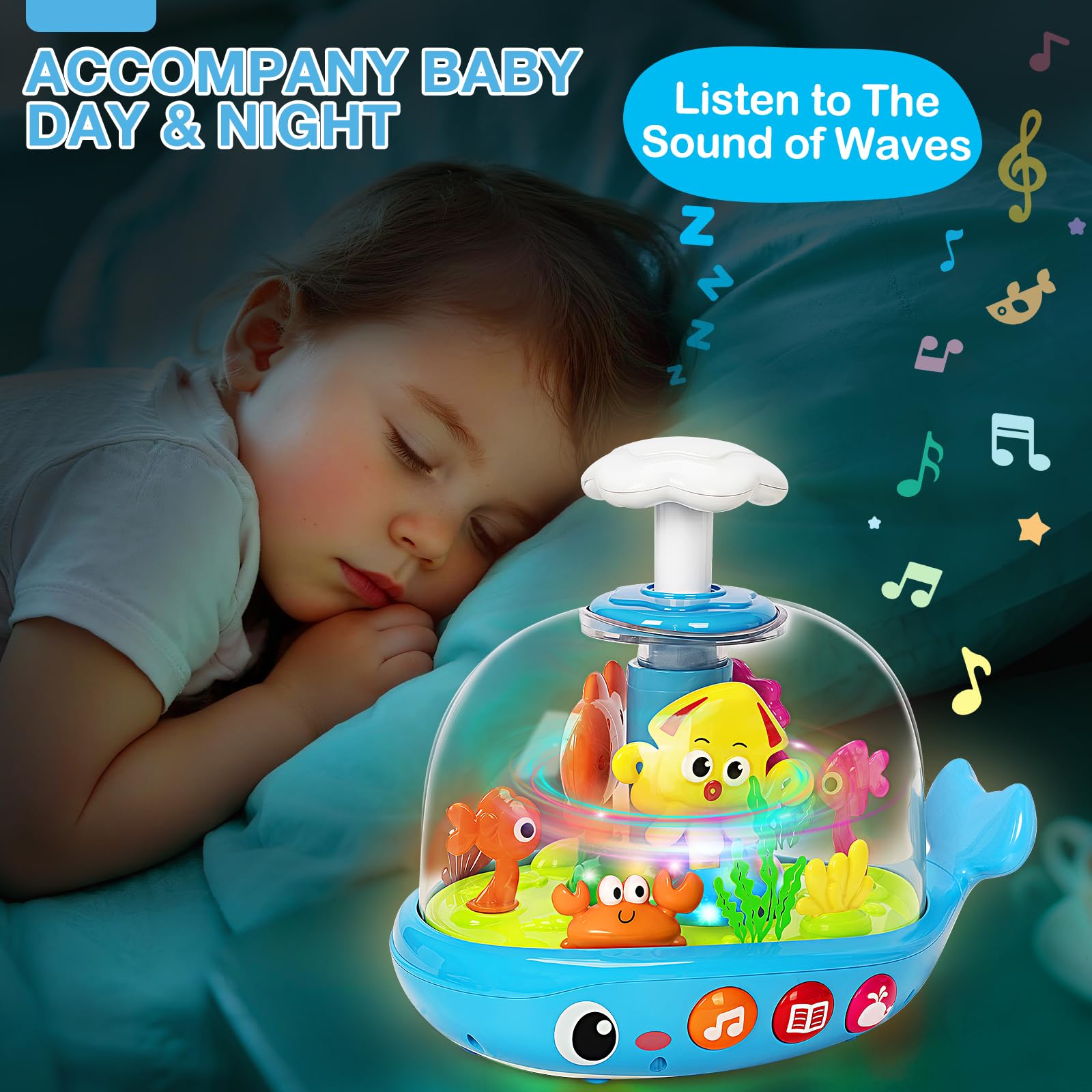 Baby Toys 6-12 Months, Musical Aquarium Infant Toys for 7 8 9 10 11 Months, Early Learning Educational Toy with Sound, Press Glow Spin for Cause and Effect, Christmas Birthday Gifts for Boy Girl