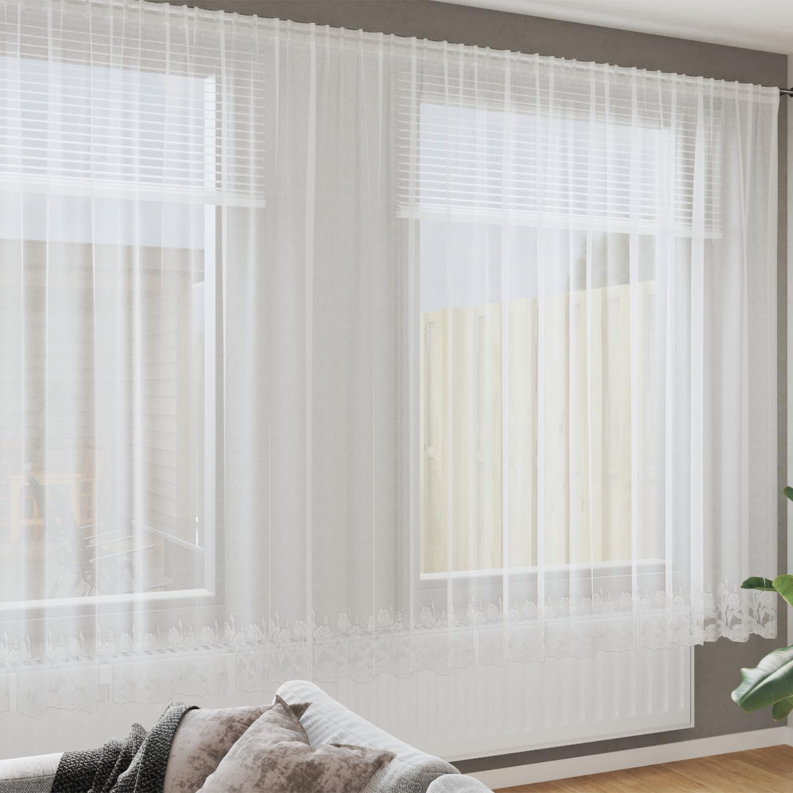 Rideau en dentelle florale blanc 400x240cm en polyester filtrant la lumière pour salon