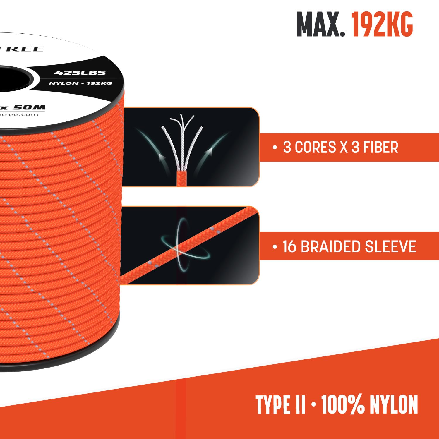 Paracorde Nylon 3mm Type II - 192kg Résistance - Bobine 425 Livres - Pour Survivalisme/Camping