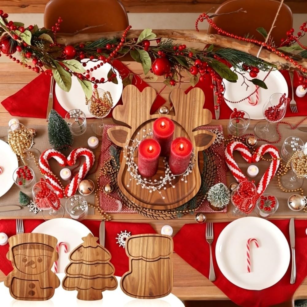 Weihnachts Holztablett Set 4-tlg Acacia Holzbrett