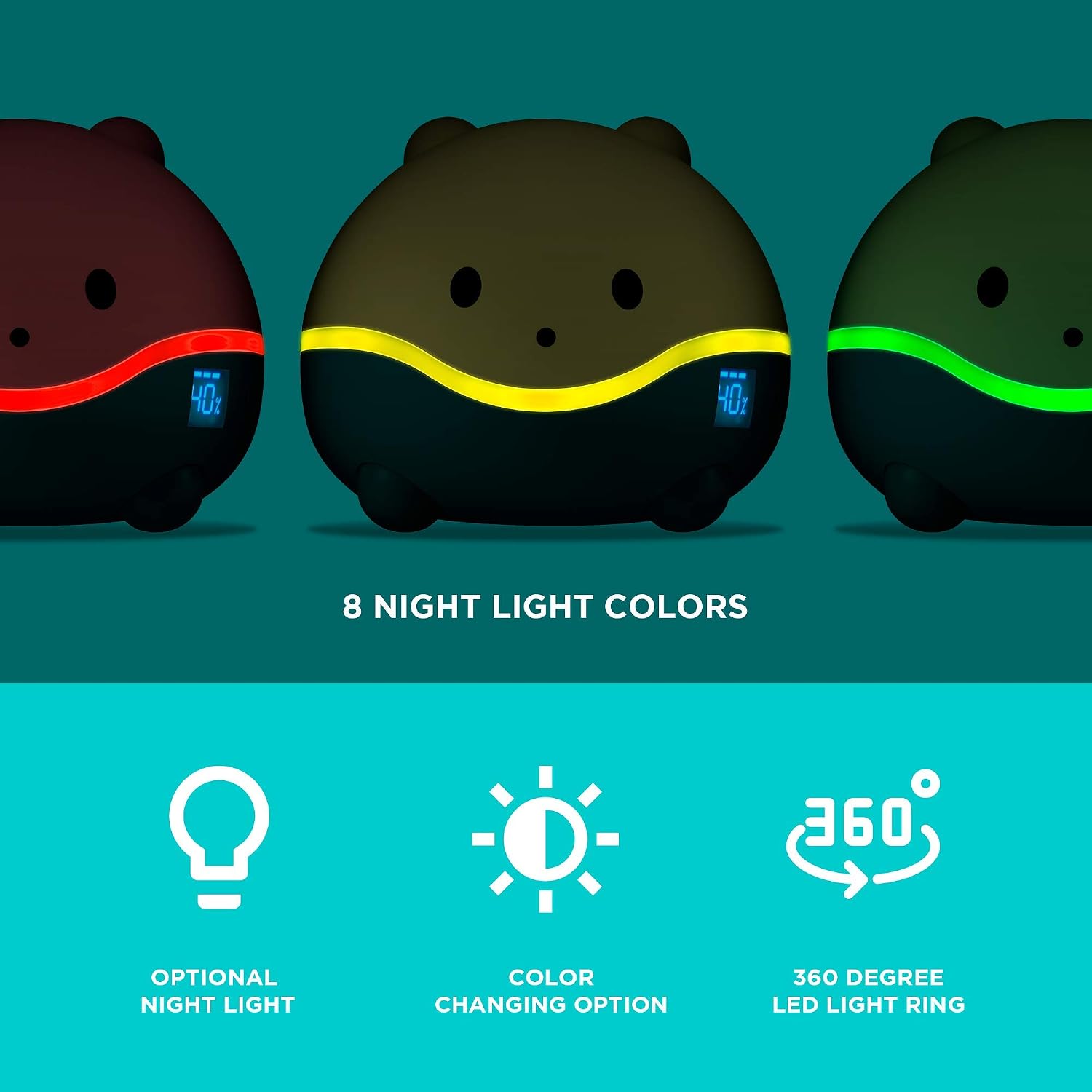 LittleHippo WISPI Humidifier, Diffuser and Night Light for Children/Kids with Auto Humidity Control, Essential Oil Tray, Auto Shut Off and 7 LED Color Changing Lights