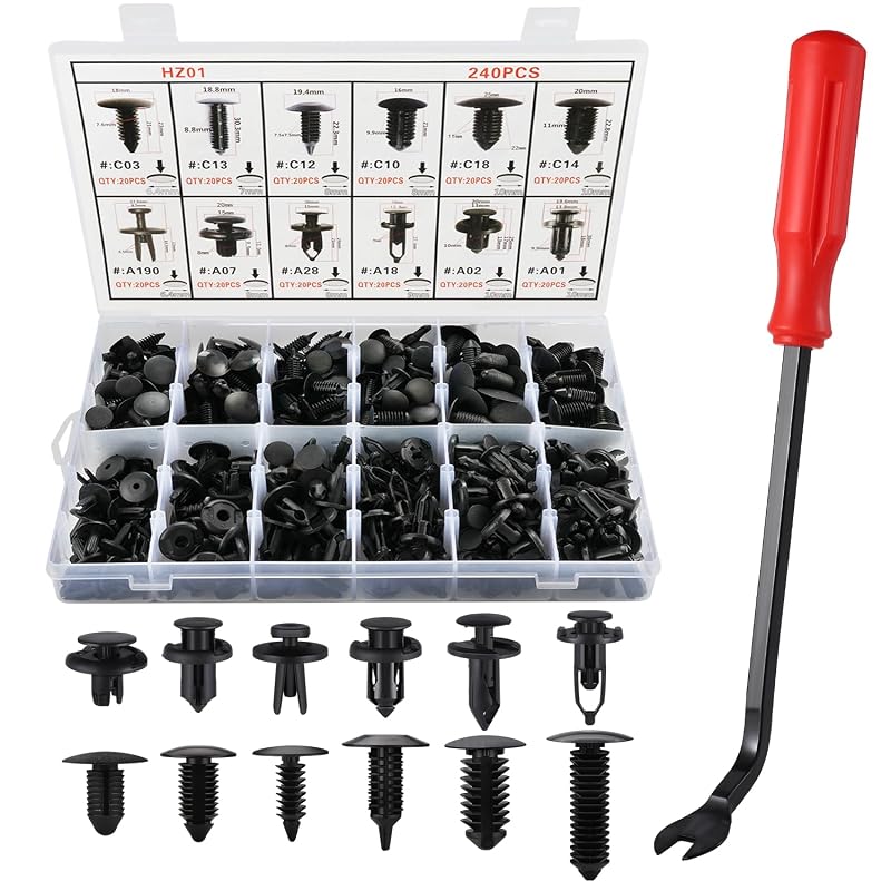 Kit de presilhas automotivas de nylon LivTee para painéis, portas e para-choques com estojo e ferramenta removedora, 240+1(Red)