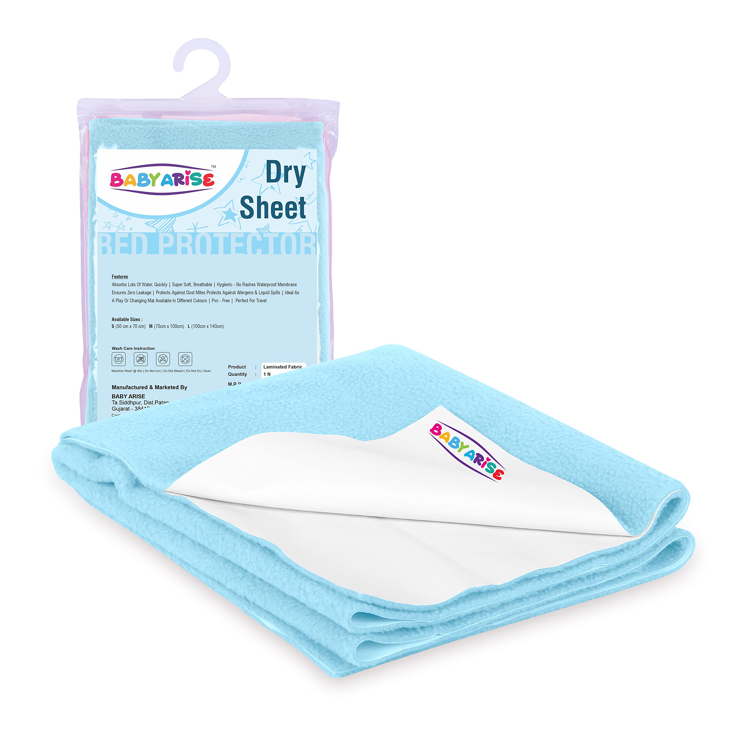 BABY ARISE Quick Dry Sheet,Bed Protector 100% Waterproof Bed Protector Baby Care Dry Sheet- Large | (140cm x 100cm)-Sky Blue