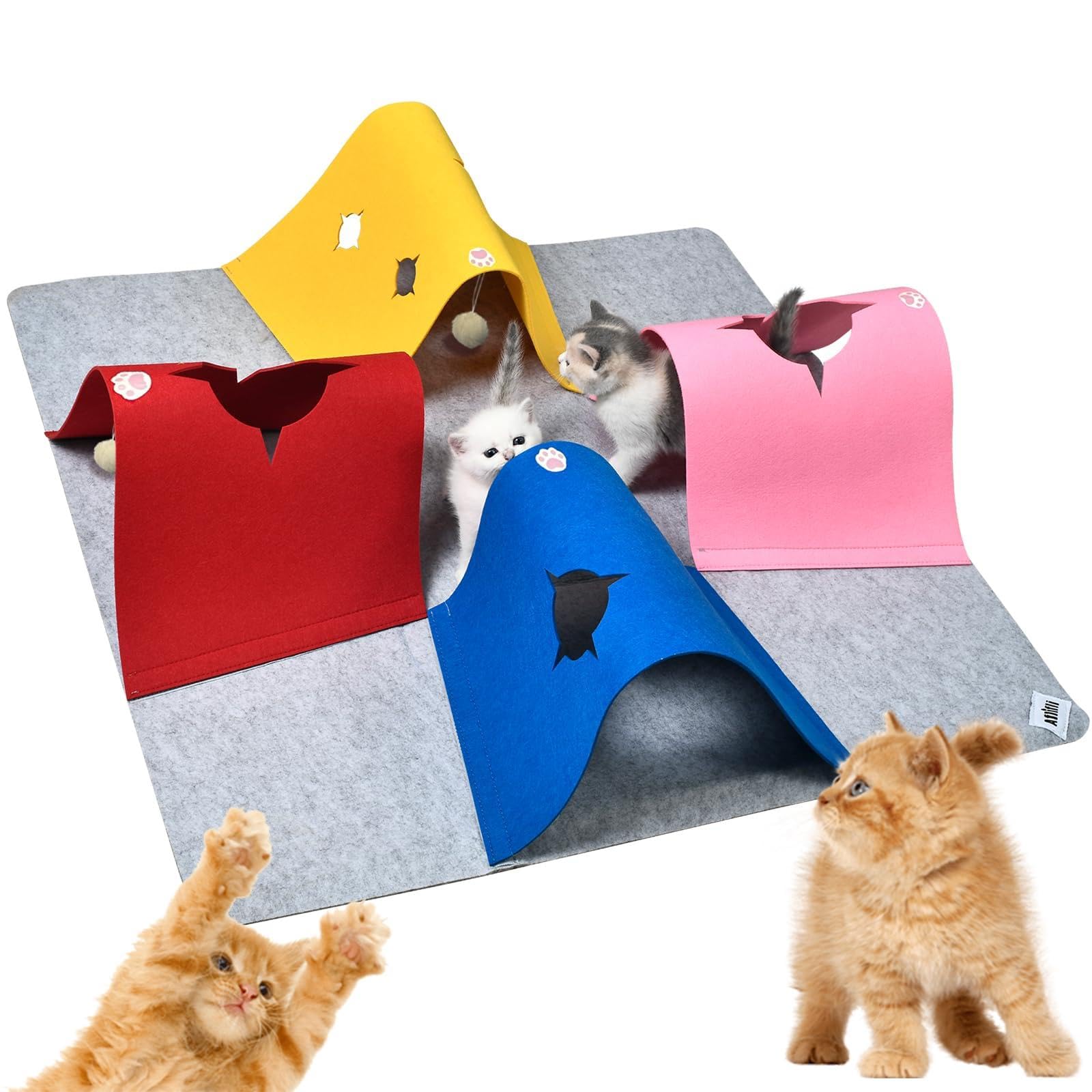 Túnel de Juguetes para Gatos de Interior, Muebles interactivos de enriquecimiento para Gatos con Bola de Felpa para Animales pequeños, Mascotas, Gatitos, Accesorios de Cueva de Conejo