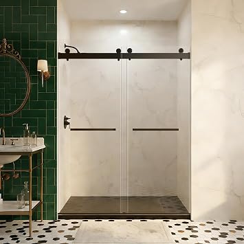 56-60 in W x 76 in H Frameless Double Sliding Soft Close Shower Door, 3/8" SGCC Tempered Glass, Adjustable Bypass Shower Door, Matte Black