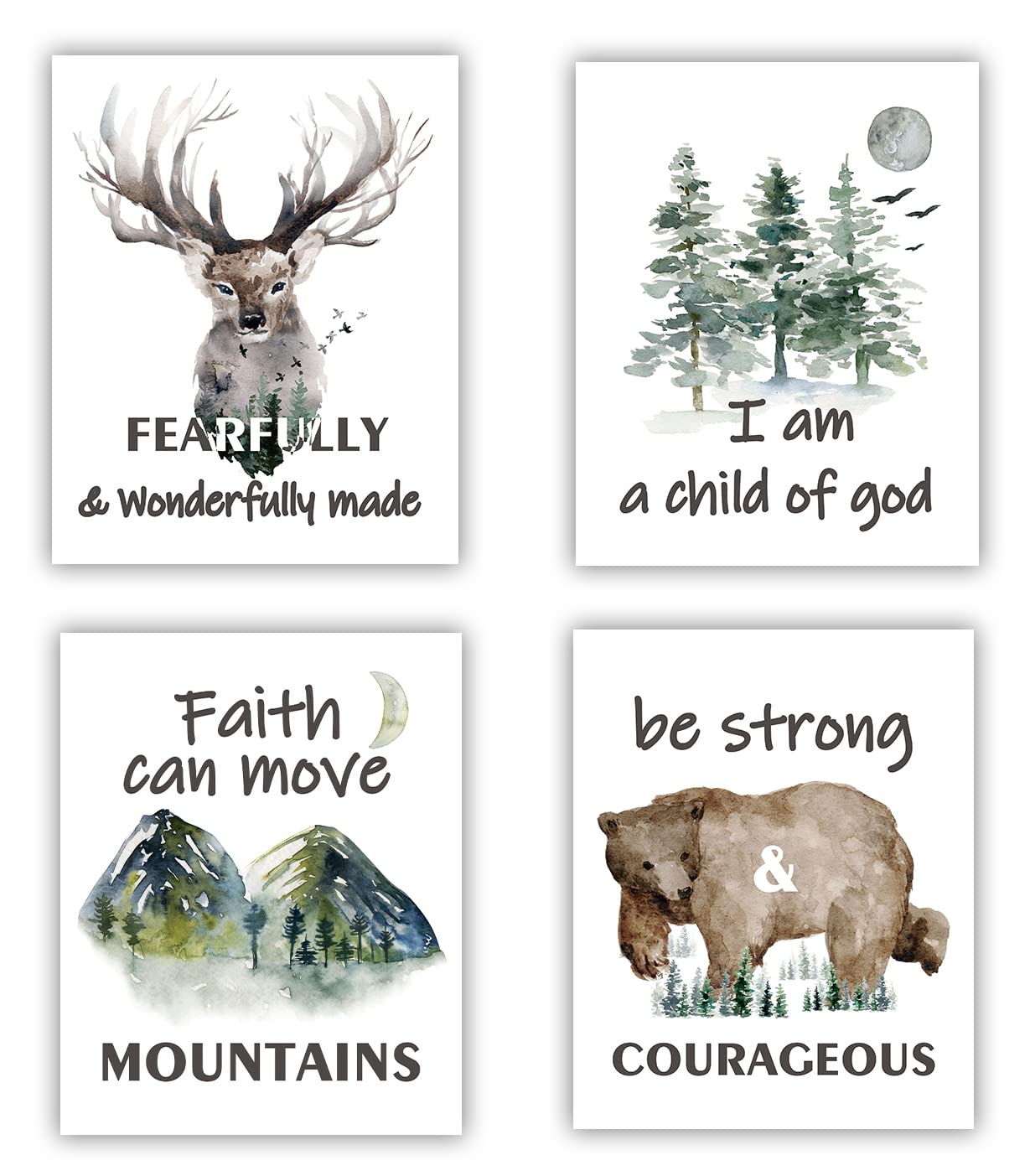 Forest Animals Bible Verse Poster ， Inspirational Quote Poster ，Watercolor Wall Art for Kids Room Decor ，suitable for Kids Room ,Playroom Nursery