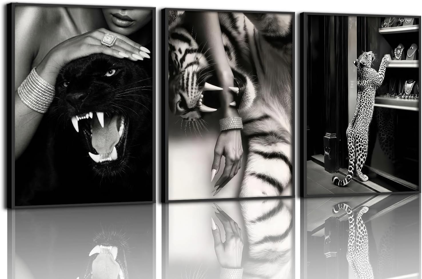 3 Pcs Black and White Cheetah Wall Art Fashion Leopard Pictures Trendy Feminist Luxury Posters Prints Wall Decor for Living Room Bedroom Apartment (16x24in Unframed)