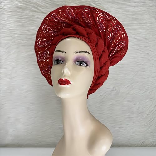 Miniatura 8 de SugeGasa Headties nigerianos de lujo ya hechos con diadema africana de gel para mujer, diadema para la cabeza o fiesta de boda (dorado)