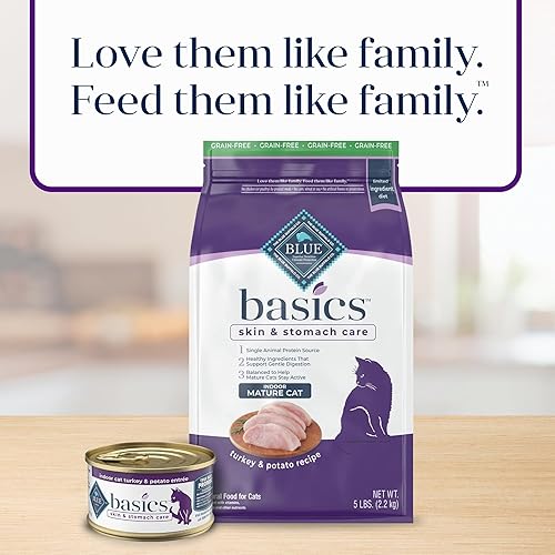Miniatura 9 de Blue Buffalo Basics Grain-Free Dry Cat Food, Skin & Stomach Care, Limited Ingredient Diet for Mature Indoor Cats, Turkey & Potato Recipe, 11-lb. Bag