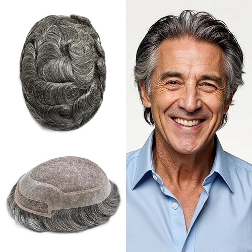 Miniatura 24 de Toupee - Sistema de cabello humano de repuesto con encaje frontal para hombre, extensiones de pelo tipo tupé mono PU para hombres