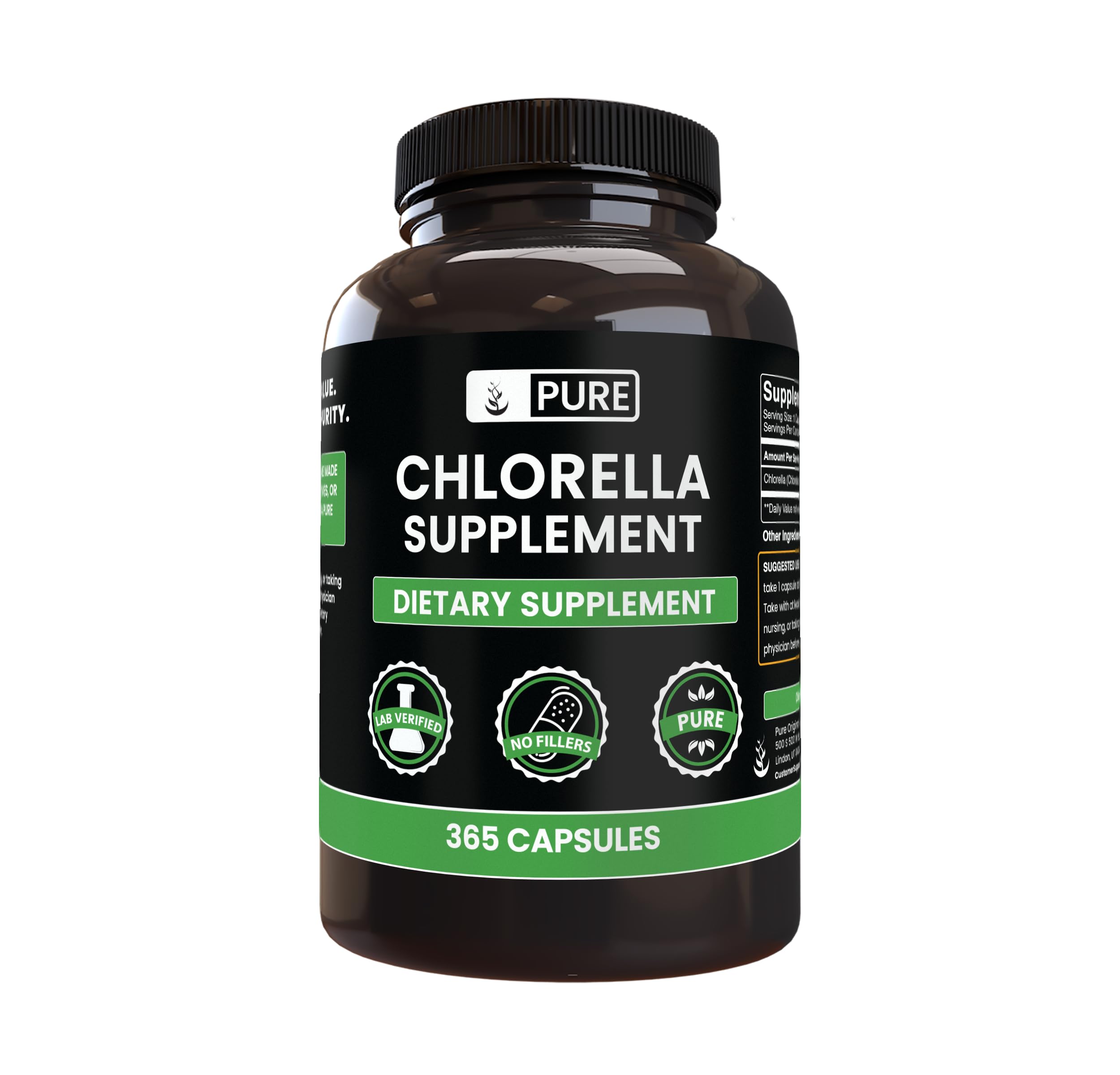 Pure Original Ingredients Chlorella (365 Capsules) No Magnesium Or Rice Fillers, Always Pure, Lab Verified 365 Count (Pack of 1)