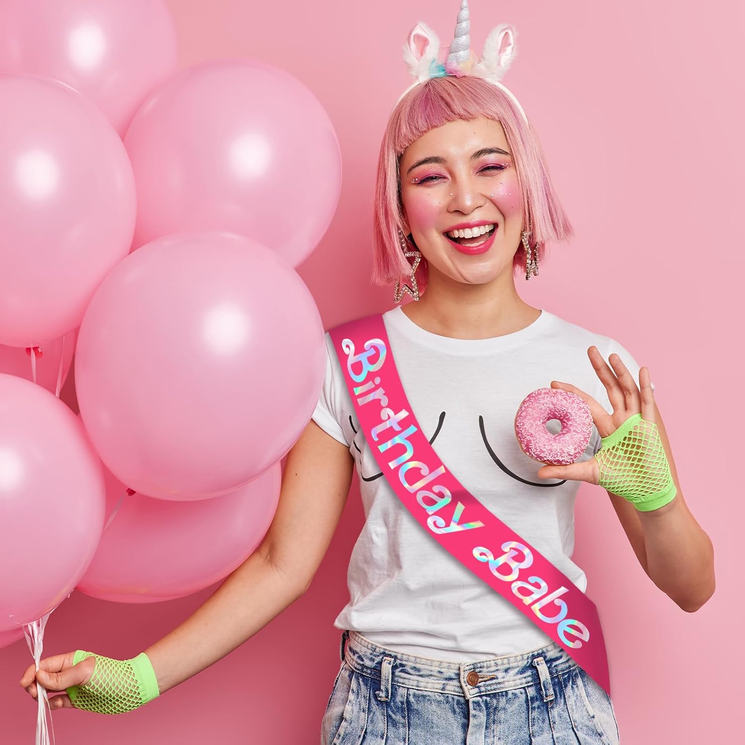 Birthday Babe Sash with Iridescent Foil, Hot Pink Birthday Sash for Girls, Women. Happy Bday Sash for Official Teenager Sweet 16, 21st 30th 40th 50th or Any Other Bday Party