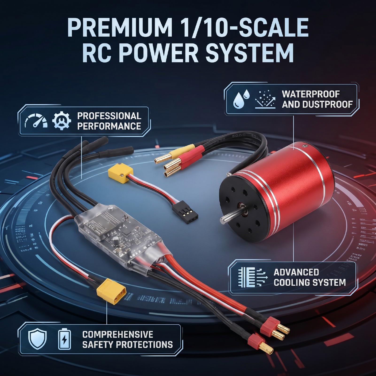 VGEBY Bezszczotkowy Silnik RC ESC Combo Wodoodporny Bezszczotkowy Silnik 4600 KV z Aluminiowym Radiatorem 75A ESC Multi Protection dla 1 10 Samochodów RC Ciężarówki Off Road Racing