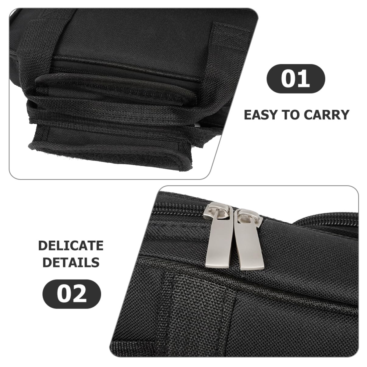 Borsa Comodo Resistente e Nero per Bacchette Oxford Batteria da Cerniera con Ampio Scomparto Liscia, Dotata di Tracolla Regolabile per Trasporto