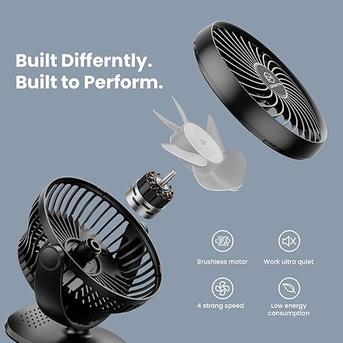 Miniatura 7 de LEMOISTAR Ventilador de cochecito con pilas AA, ventiladores de clip alimentados por USB, 4 velocidades, diseño único de aroma, personal inalámbrico