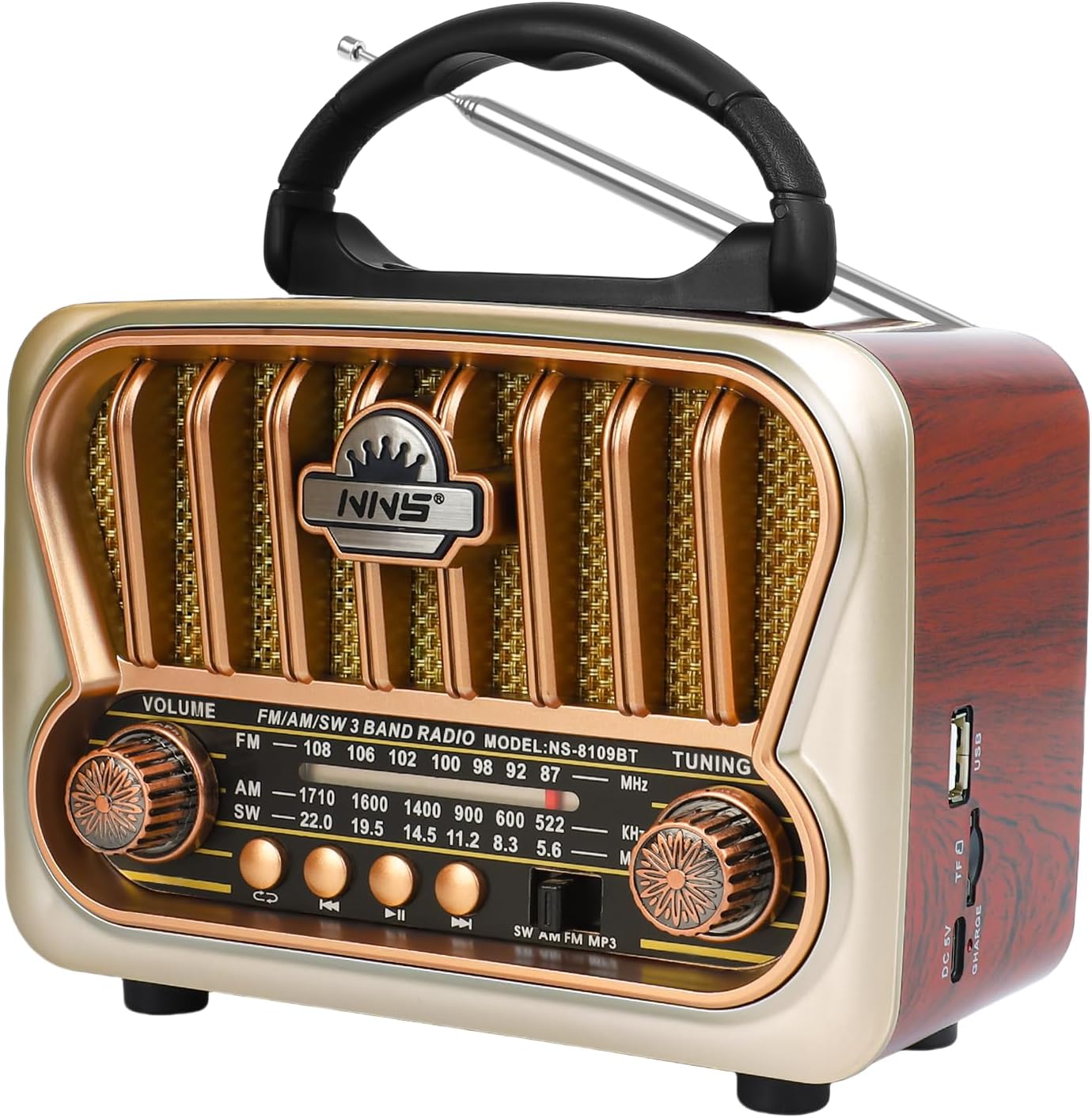 Portable AM FM Radios, Transistor Shortwave Radio Retro Vintage Radios with Loud Speakers, Support USB Power (Champagne Gold)