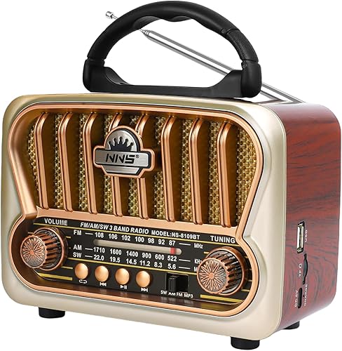 Radios AM FM portátiles, radio de onda corta con transistor, radios retro vintage con altavoces, compatible con alimentación USB (dorado champán)