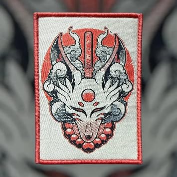 Patchlab Rising Kitsune Fox Embroidered Morale Patch- Patches for Jackets, Backpacks, Hats - Samurai, Folklore, Collectible Japan Style with Hook and Loop