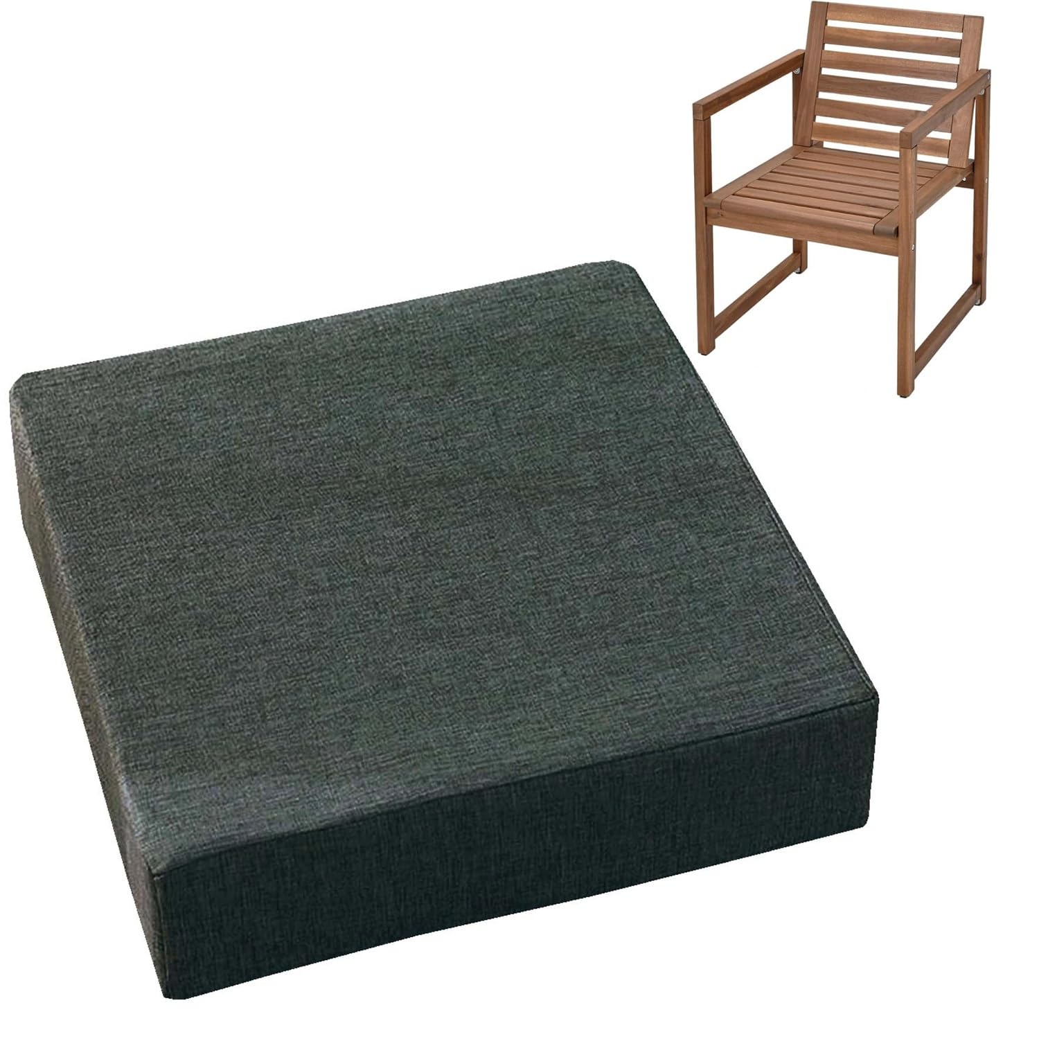 Cushions 45cm x 45cm/50cm x 50cm for Outdoor & Indoor Chair, Square Seat Pad for Garden Chairs High-Density Foam, Anti-Slip, Washable Cover- Patio, Dining, Sofa & Bench Use(Dark Gray,45x45cmx8cm Thick