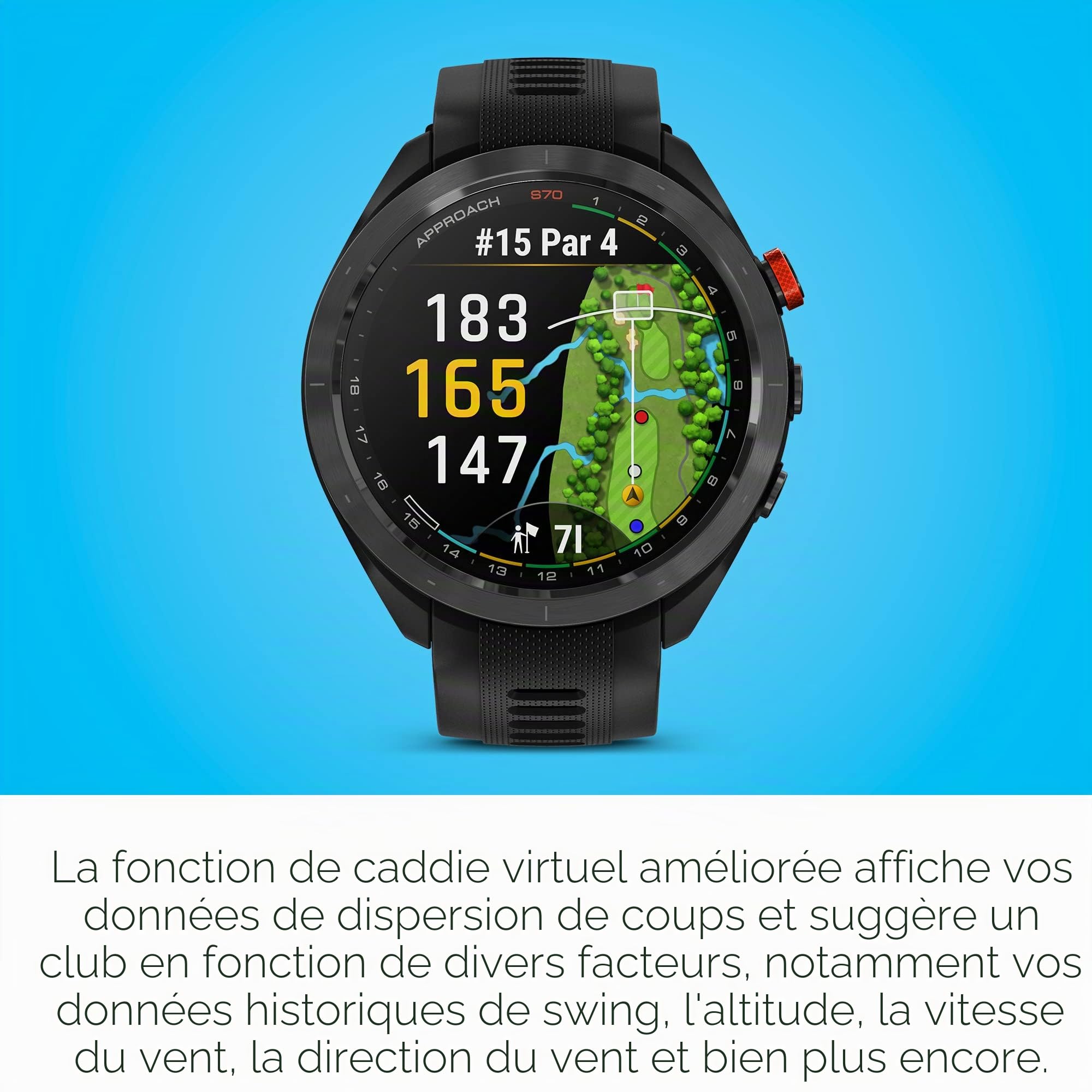 Garmin Approach S70 Montre de golf GPS de qualité supérieure Noir 47 mm