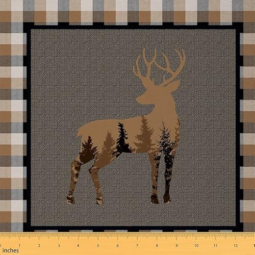 Cute Deer Fabric by The Yard Deer Hunting Decorative Waterproof Outdoor Fabric Antlers Pattern Wild Aniaml Wolf Upholstery Fabric for Chairs Western Farmhouse Orange Grey Outdoor Fabric 1 Ya