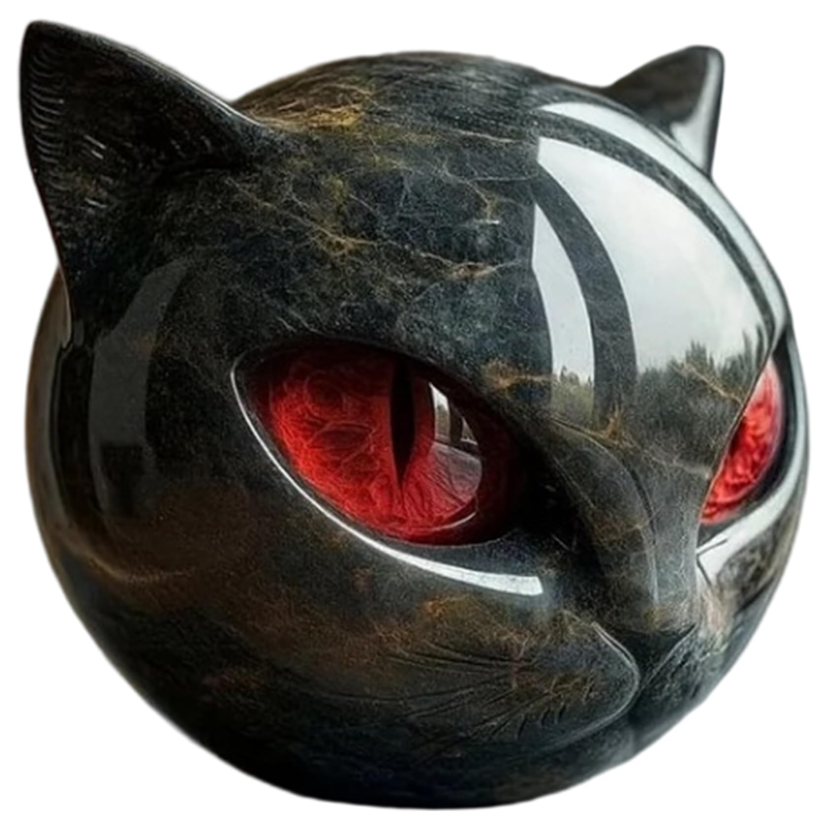 Peosaard Red Eyes Cat Statue, Luxury Black Cat Stone Sculpture, Lucky Gemstone Resin Cats Figurines With Refined Present For Home Office Decor, Black Statue