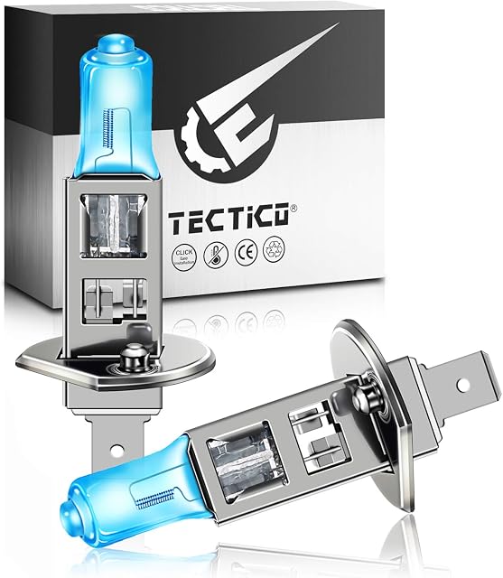 TECTICO H1 P14.5s Headlight Bulbs 12V 55W Warm White +130% Ultra Super Bright Fog Light Halogen Upgrade Replacement, 2 Lamps