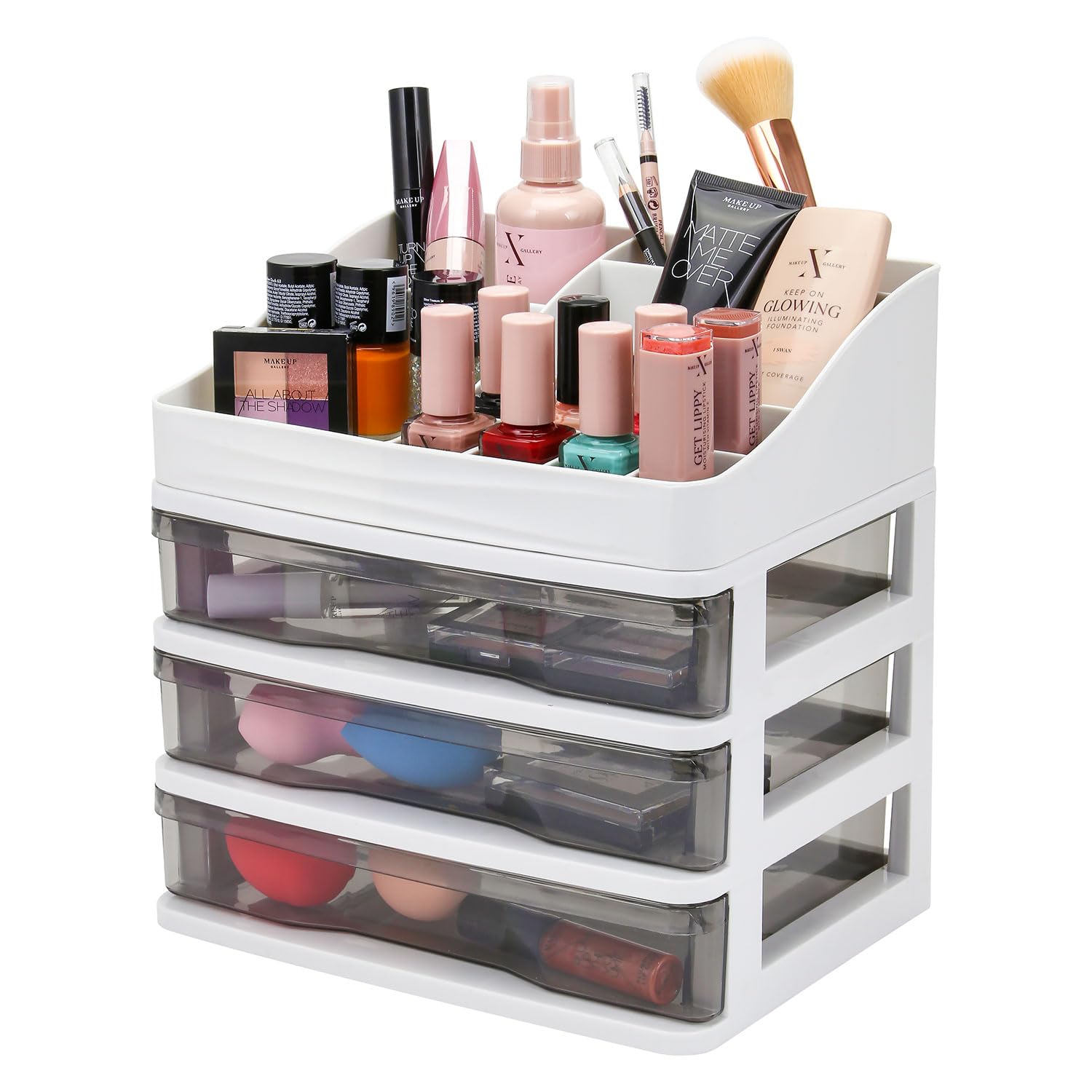 Taylor & Brown Make Up Organiser Storage Drawers Large Cosmetic Organisers 13 Compartments 3 Transparent Drawers Separate Top Dressing Table Dust-proof Waterproof Storage for Bedroom Bathroom