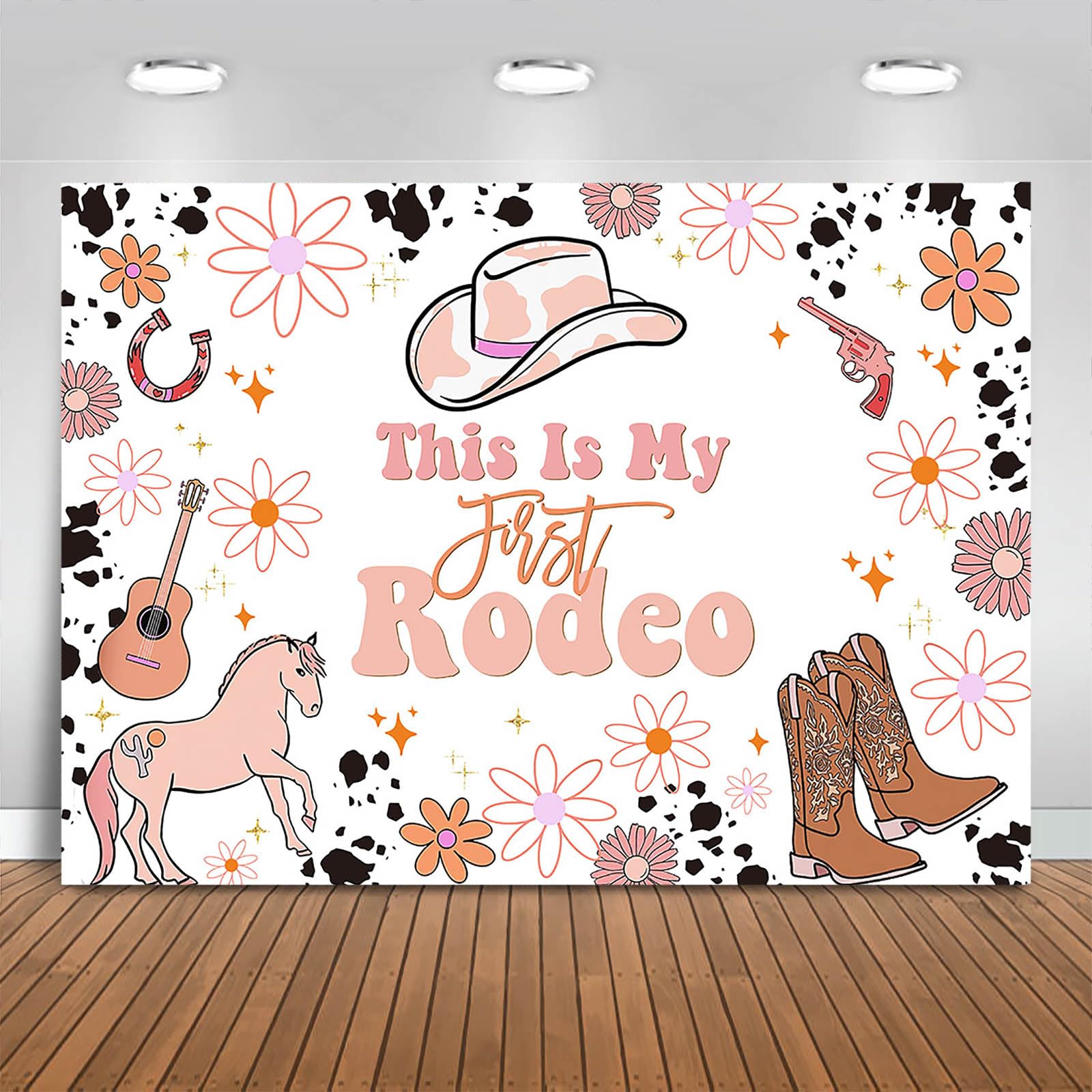 Fitumiw This is My First Rodeo Backdrop 7x5ft Western Cowgirl Daisy Happy First Birthday Background Party Decorations for Girls Cowgirl 1st Birthday