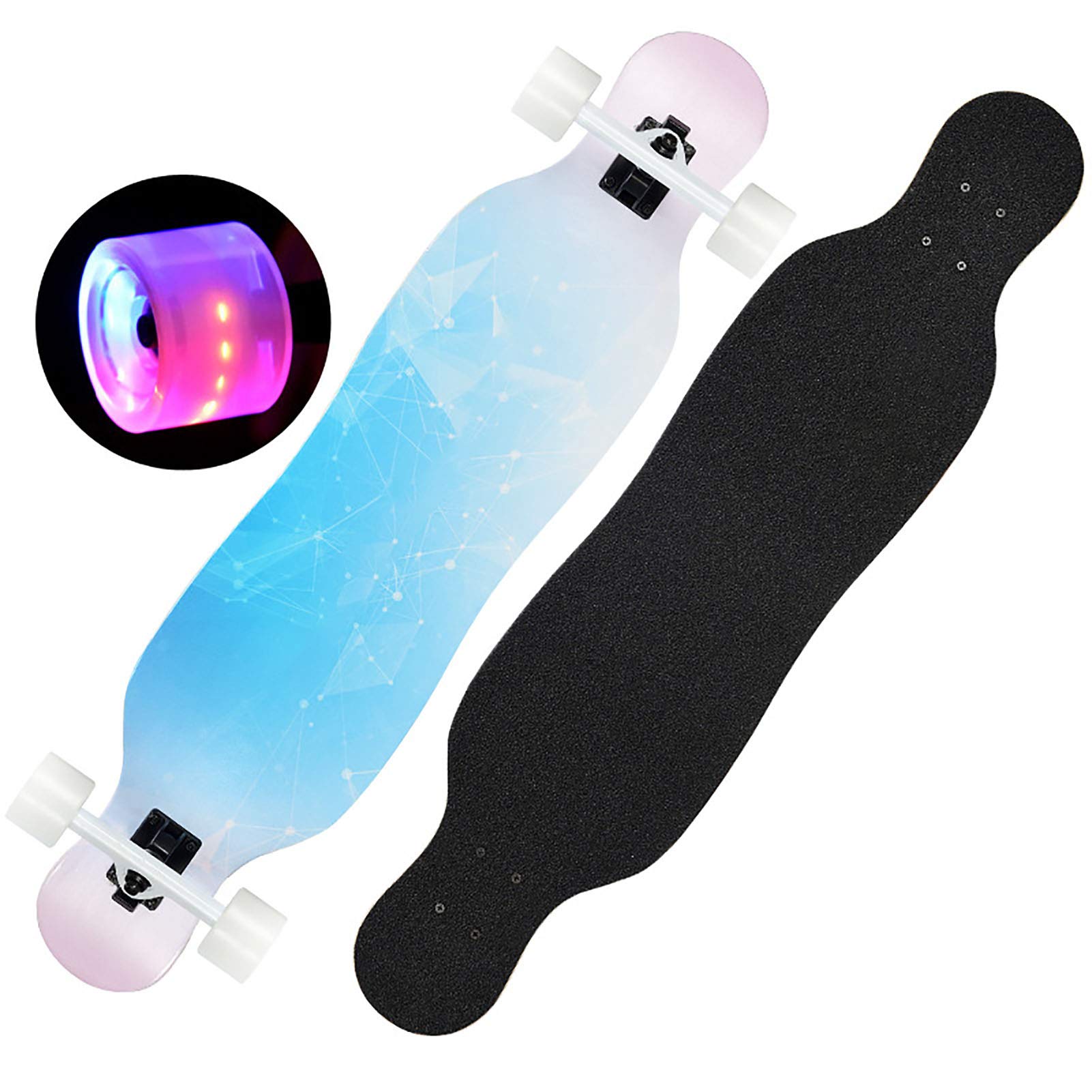 Longboard Skateboard, 41" A-level Maple Double-tilt Star Alliance Pattern Four-wheel Flashing Small Dance Board Suitable For Beginners Children