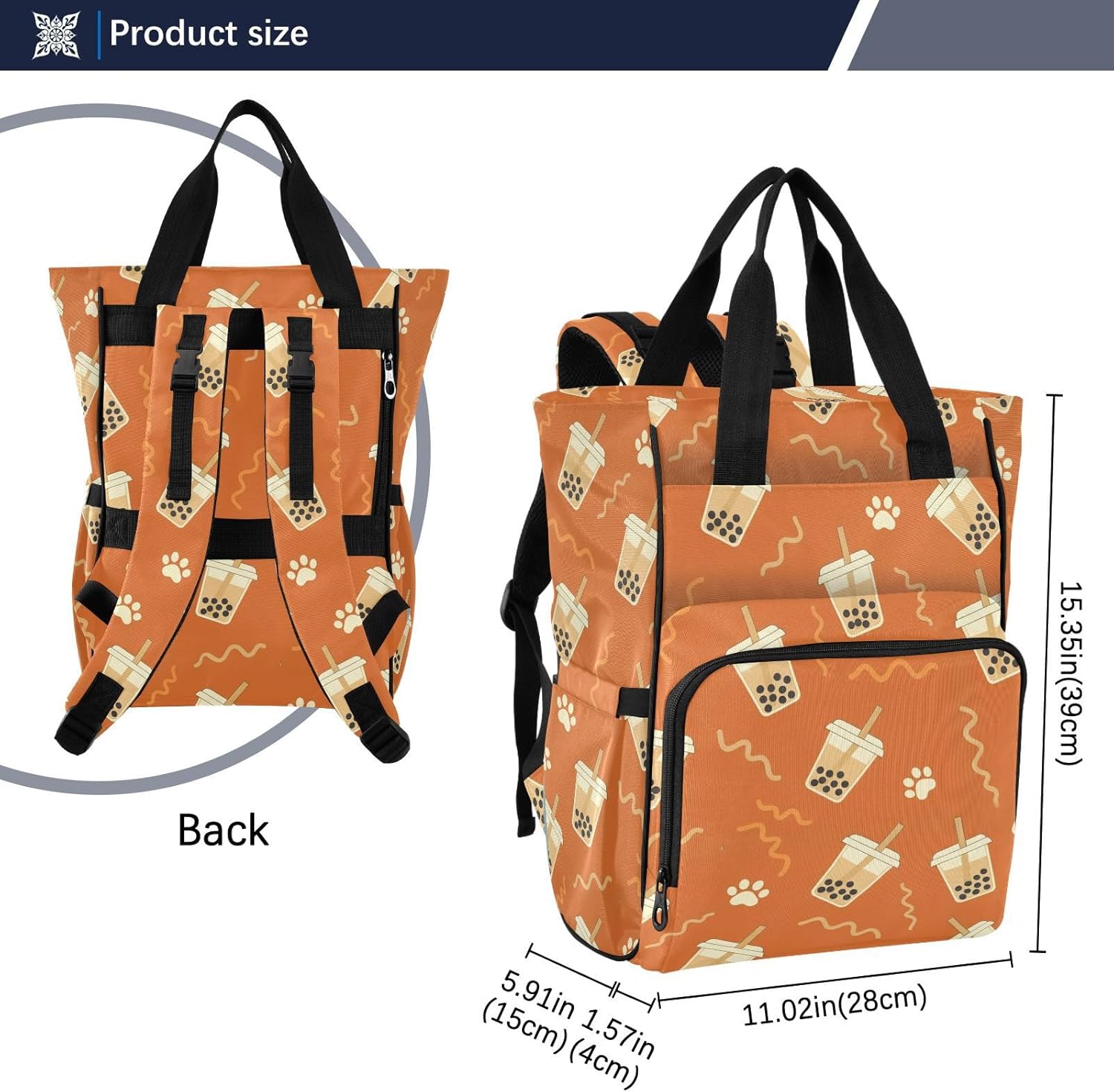 Cute Paw Orange Print Diaper Bag Backpack for Baby Boys Girls Multifunction Baby Essentials Travel Tote with Stroller Straps & Bottle Storage Nappy Changing Bag for Moms Dads Baby Shower Gifts