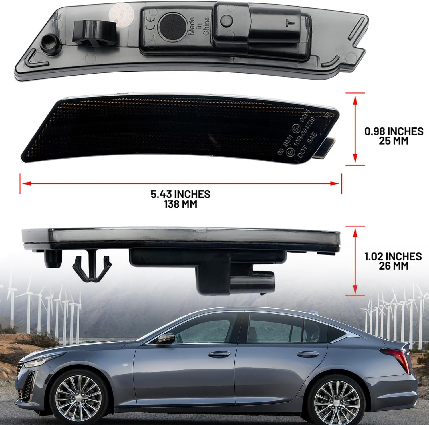 NSLUMO Side Marker Lights Compatible w/Cadillac CT5 2020-2023 Amber LED Front Bumper Reflector Repeater Lamp Kit LH RH Smoked Lens Strip Sidemarkers OEM Replacement