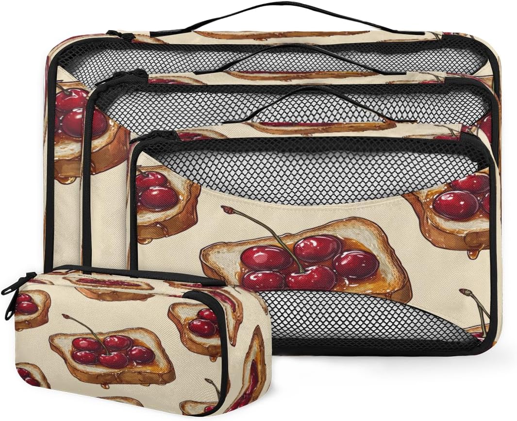 Cherry Bread Honey 4 Set Packing Cubes Packing Cubes for Women Lightweight Travel Essential Bag Clothes Carry on Suitcase Bags for Accessories Essentials