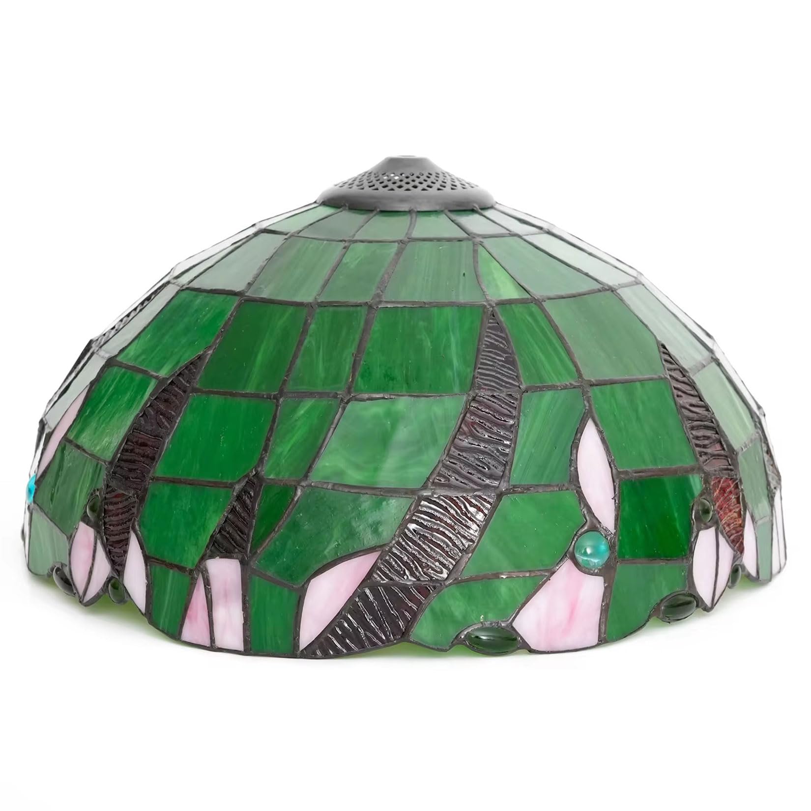 SaryEdge Tiffany Lamp Shade Replacement, 16 Inch Stained Glass Lampshades, Antique Tulip Sunflower Crystal Beads Mediterranean Design Light Cover, Only for Table Lamp Floor Lamp Pendan，Green