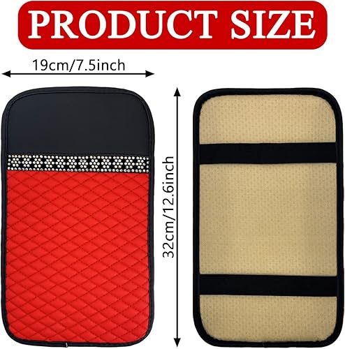 Miniatura 2 de beypovk Funda de cuero brillante para consola central de automóvil, protector de caja para reposabrazos de automóvil con diamantes de imitación de