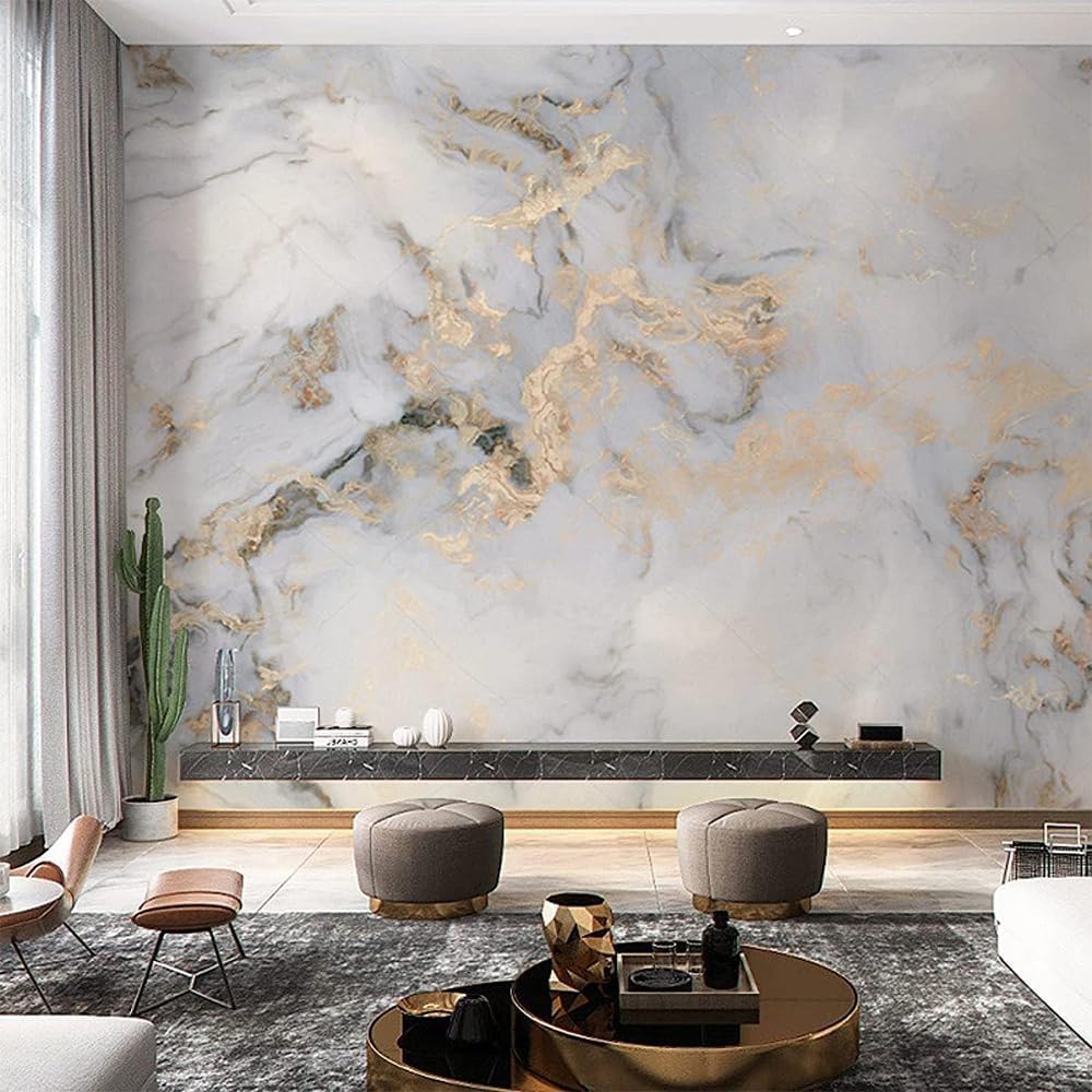 Custom Marble Peel and Stick Wallpaper Large 3D Marble Mural Abstract Gold Wall Mural for Living Room Bedroom Wallpaper
