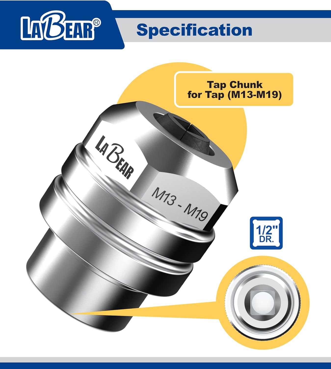 LABEAR 1/2"DR x M13–M19 Interchangeable Adjustable Tap Chuck Adaptor – Heavy-Duty Tap Socket for Hand Tapping