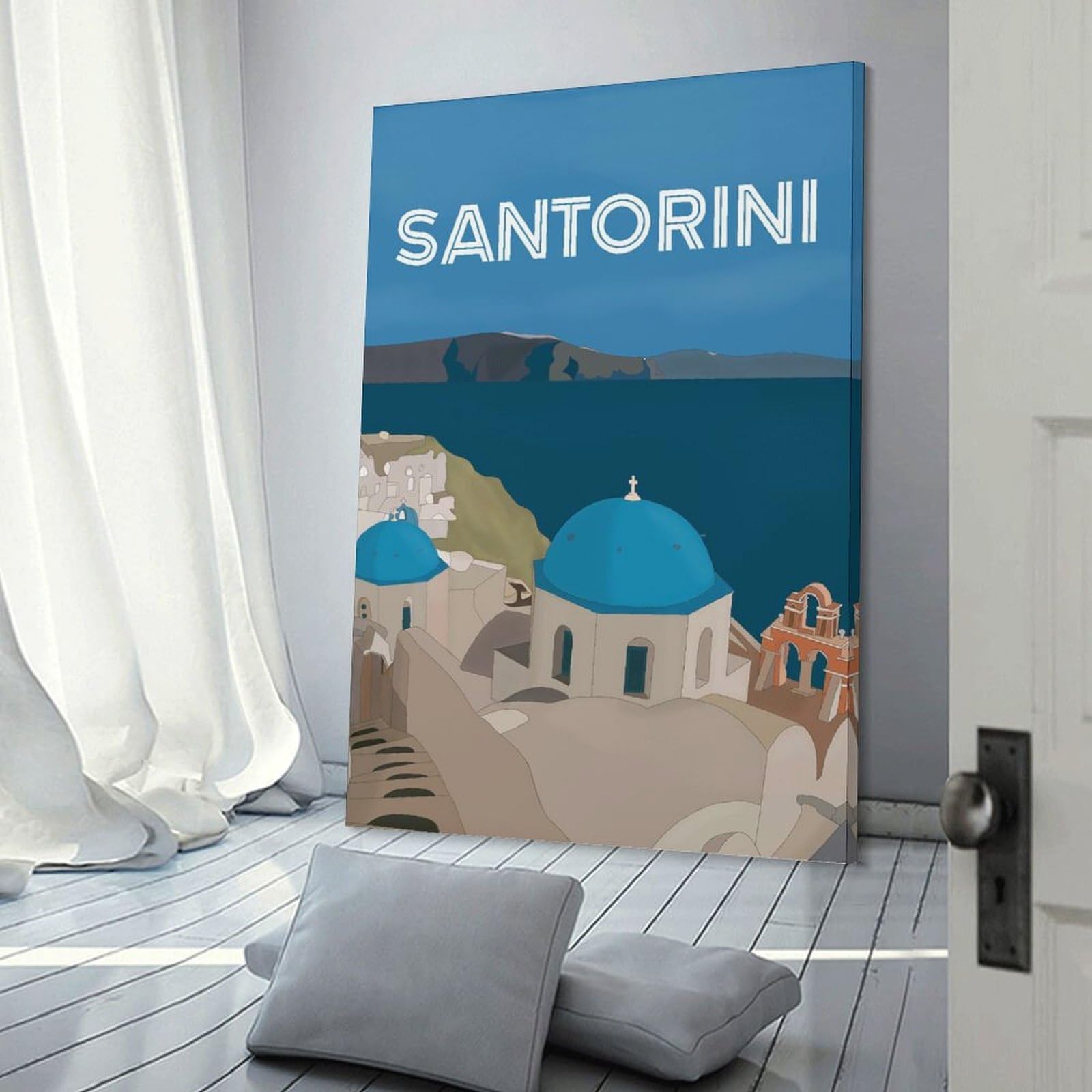 Junmoney Wall Decor Canvas Print Santorini Greece(2), 20x30inch(50x75cm), for Front Hall, Corridor Or Welcome Spaces, A Neat Decor Update for Hallways