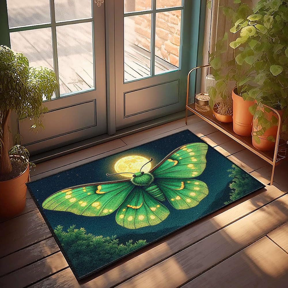 Paillasson papillon vert lune 65x90 pour éviter les traces dans la chambre